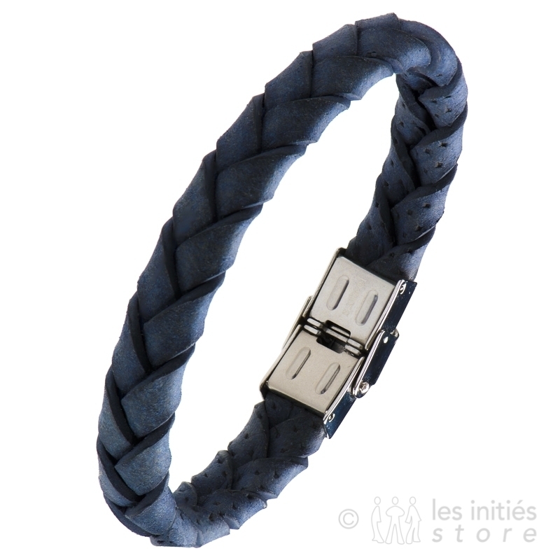 Bracelet bleu homme cuir tressé  Le Lacet Parisien® - Le Lacet