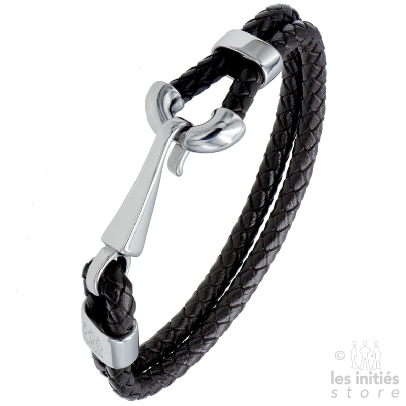 Mens Wrap Leather Bracelet with Silver Fish Hook Clasp  Atolyestone