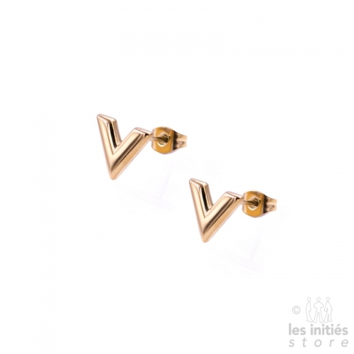 Louis Vuitton Gold Tone Essential V Stud Earrings - 2 Pieces